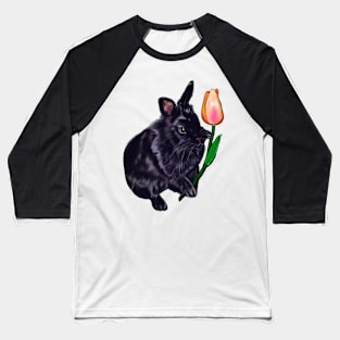 Cute black lionhead bunny rabbit with orange tulip -  Rabbits Baseball T-Shirt